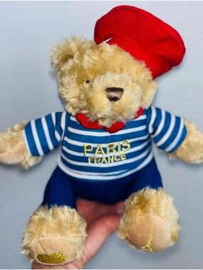 Paris France Plush Teddy Bear in Blue & Red